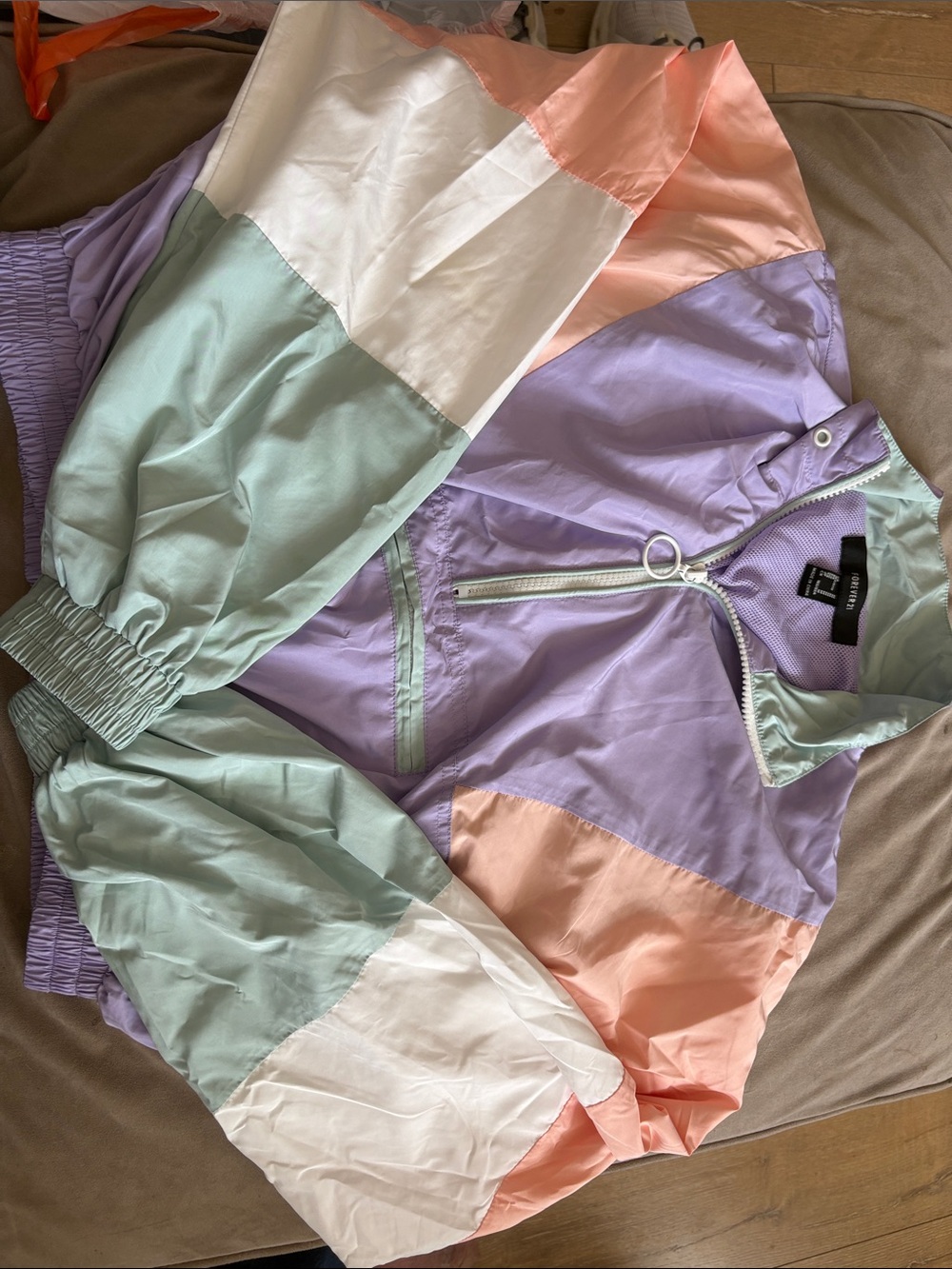 Forever 21 Pastel Colorblock Bomber Jacket - Lavender, Mint, Peach & White